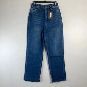 PLT High Waist Straight Leg Medium Wash Jeans Raw Hem